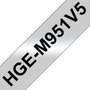 HGEM951V5 BROTHER HGE-M951V5 Black on Matt Silver 8M x 24mm High Grade Tape 5pk