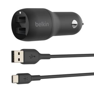CCE001BT1MBK BELKIN Dual Usba Car Charger Usba To Usbc Cable