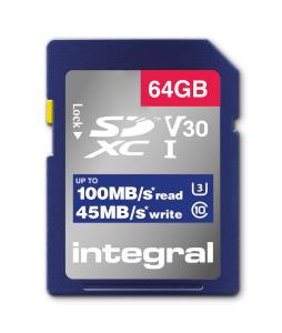 INSDX64G-100V30 INTEGRAL 64GB 100MB/s V30 UHS-1 U3 CL10 SDXC Memory Card