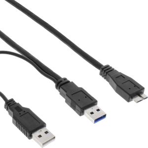 35415Y INLINE INC USB 3.2 Gen.1 Y-Kabel - 2x A an Micro B - schwarz - 1,5m