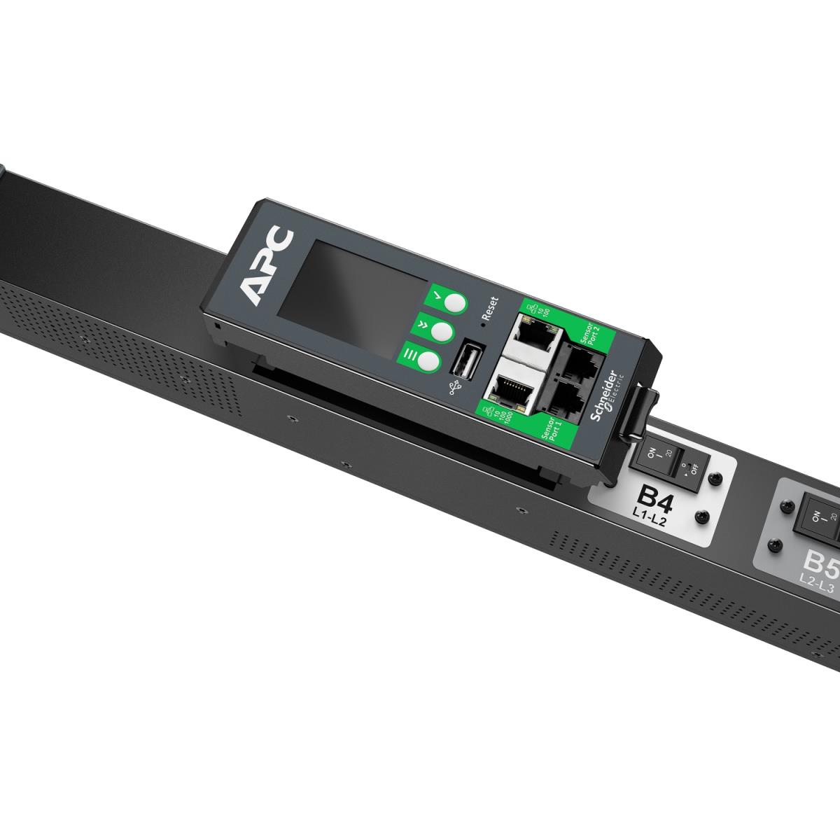 NetShelter Rack PDU Advanced - Power distribution unit (rack-mountable) - switched metered outlet - AC 415 V - 34.6 kW - 34600 VA - 3-phase - Ethernet 10/100/1000 - input: IEC 60309 560P6 - output connectors: 42 (21 x IEC 60320 C13/C15, 21 x IEC 60320 C13 thumbnail