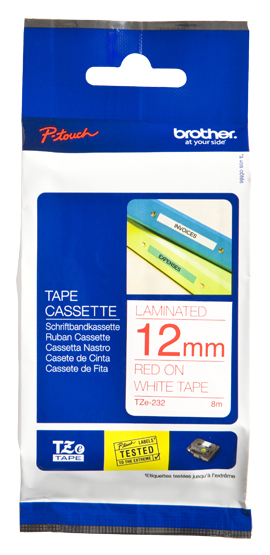 TZE232 Red on White 8M x 12mm Gloss Tape thumbnail