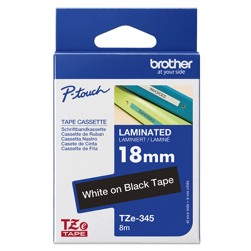 BRO 18MM GLOSS WHITE ON BLACK TAPE thumbnail