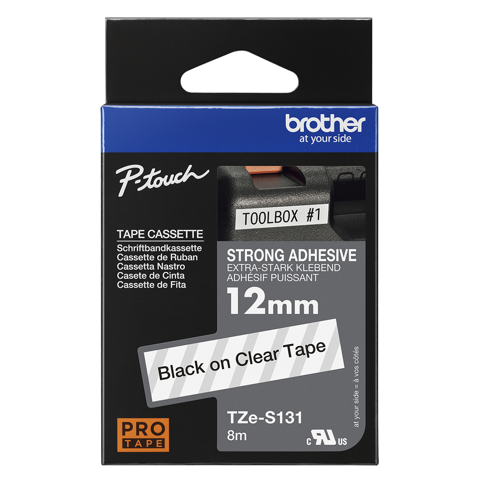 TZES131 Black on Clear 8M x 12mm Strong Adhesive Tape thumbnail