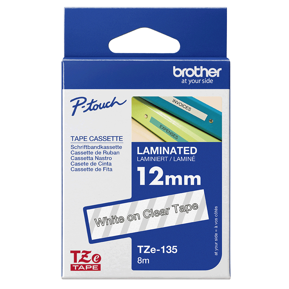 BRO 12MM WHITE ON CLEAR GLOSS TAPE thumbnail