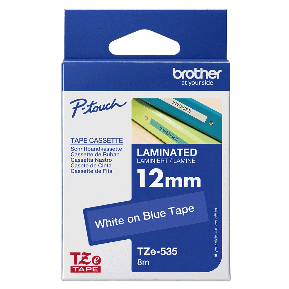 BRO 12MM GLOSS WHITE ON BLUE TAPE thumbnail