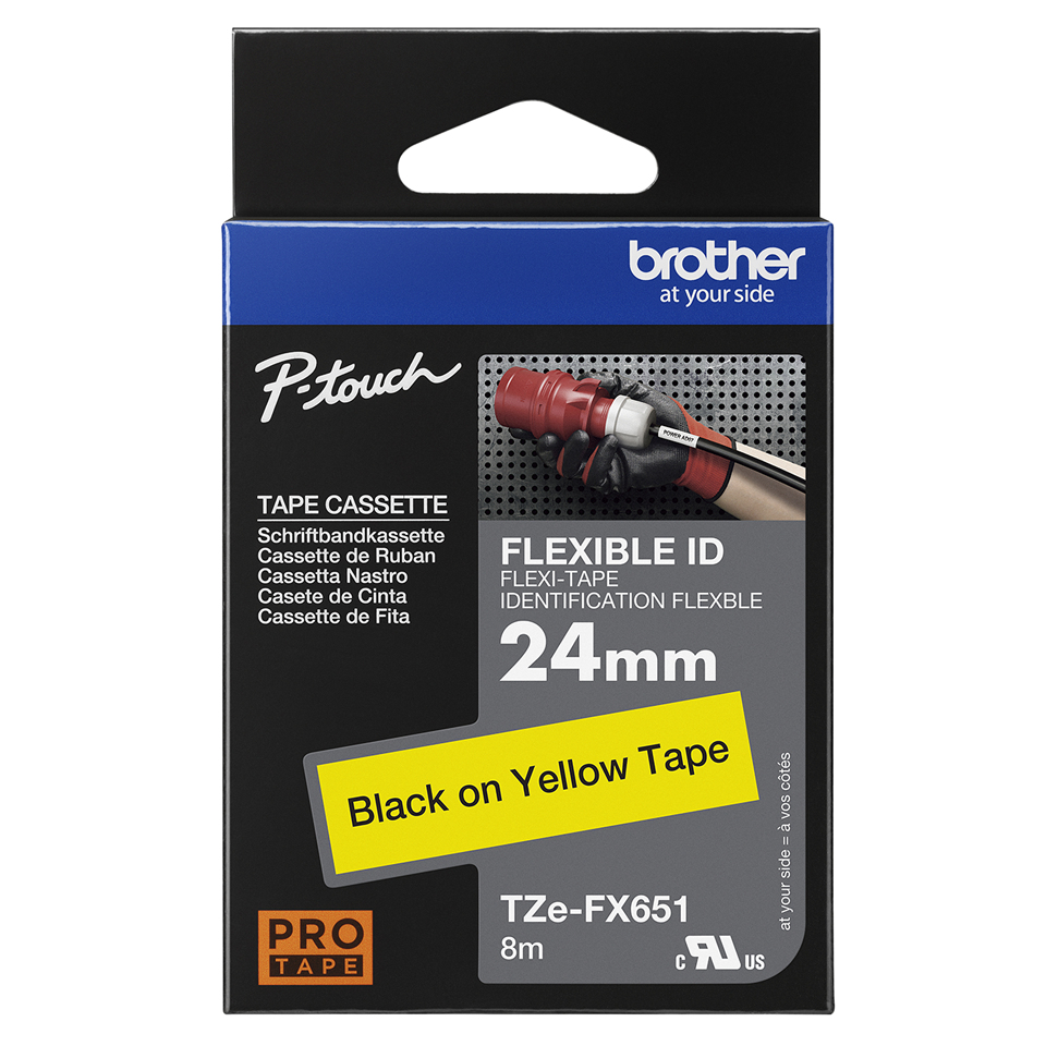 TZEFX651 Black on Yellow 8M x 24mm Flexi Tape thumbnail