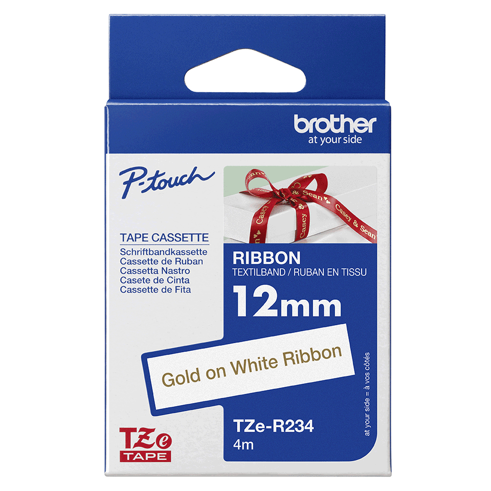 PTOUCH RIBBON12MM X 4M GOLD ON WHITE thumbnail