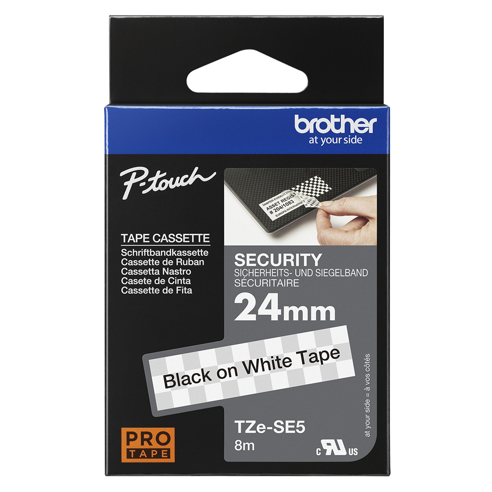TZESE5 Black on White 8M x 24mm Security Tape thumbnail