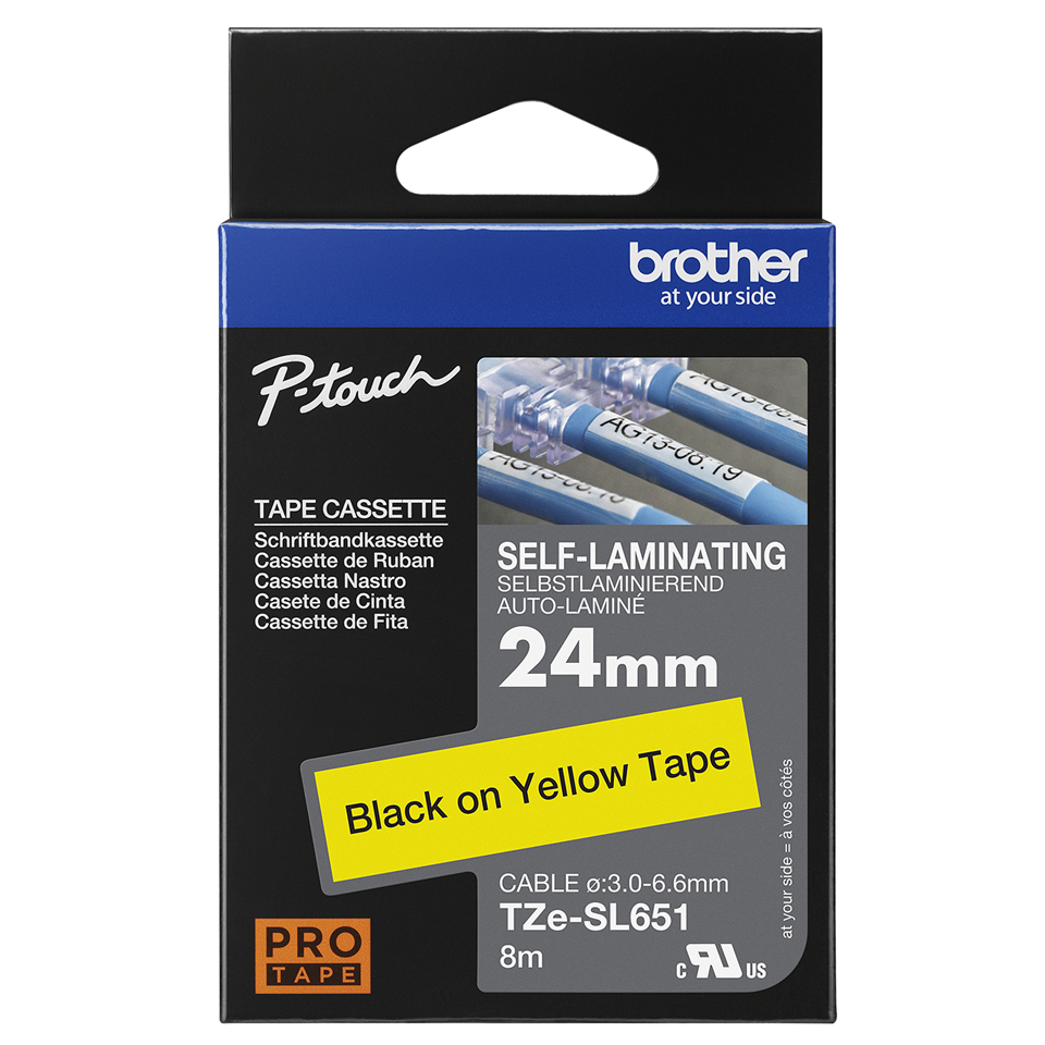 TZESL651 24mm Black on Yellow Self Laminating Tape thumbnail