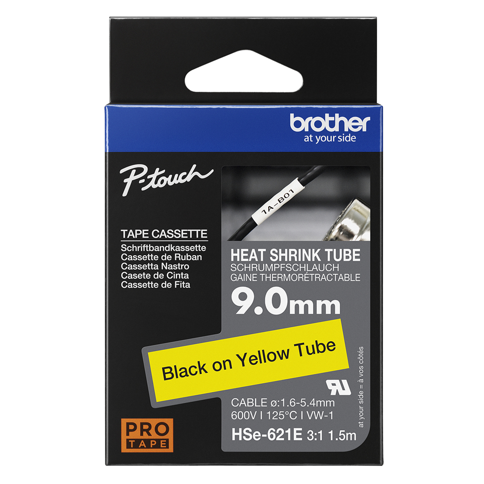 HSE-621E 9mm Black on Yellow Heat Shrink Tube thumbnail