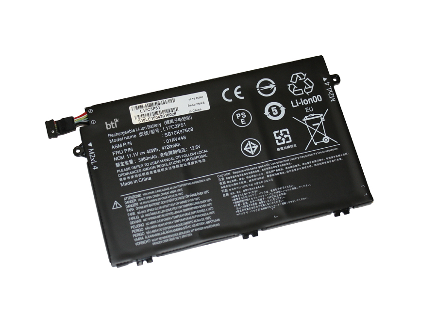 Replacement 3 cell battery for Lenovo ThinkPad E14 E15 E480 E485 E490 E495 E580 E585 E590 E595 replacing OEM part numbers 01AV445 01AV446 01AV447 01AV448 L17L3P51 L17M3P51 L17M3P52 SB10K97609 // 11.1V 45Wh thumbnail