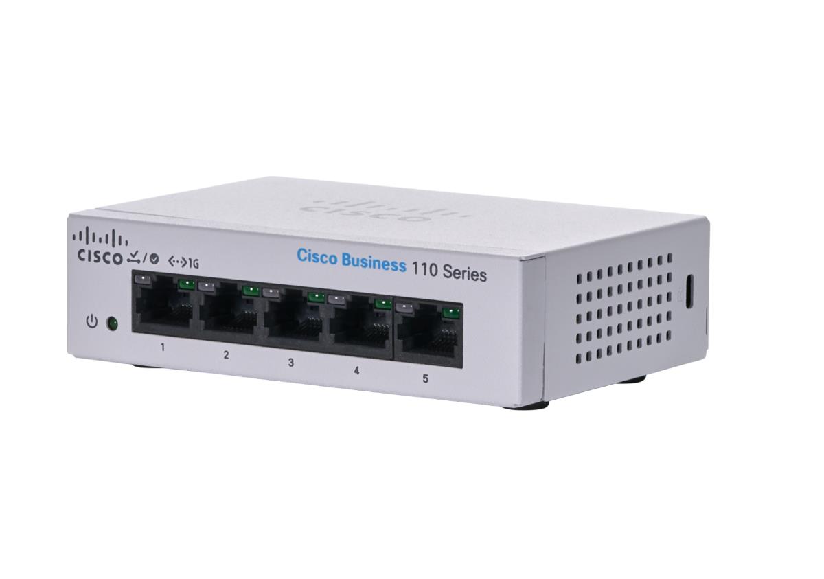 Cisco Business 110 Series 110-5T-D - Switch - unmanaged - 5 x 10/100/1000 - rack-mountable, desktop, wall-mountable - DC power thumbnail
