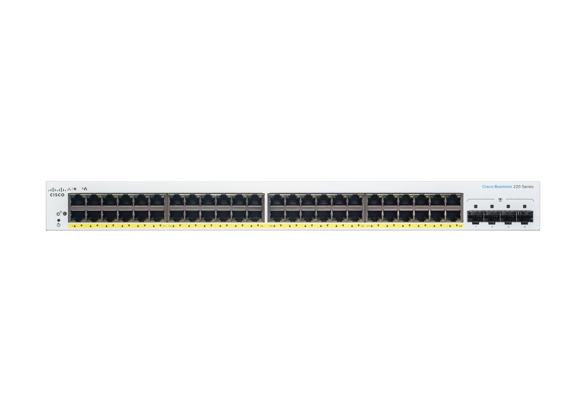 Cisco Business 220 Series CBS220-48P-4G - Switch - smart - 48 x 10/100/1000 (PoE+) + 4 x Gigabit SFP (uplink) - rack-mountable - PoE+ (382 W) thumbnail