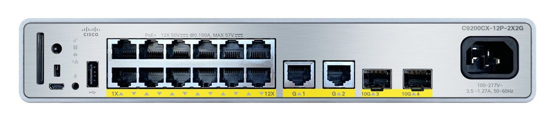 Cisco Catalyst 9200CX - Network Advantage - switch - compact - L3 - Managed - 12 x 10/100/1000 (PoE+) + 2 x 1000Base-T + 2 x 10 Gigabit SFP+ (uplink) - rack-mountable - PoE+ (240 W) thumbnail
