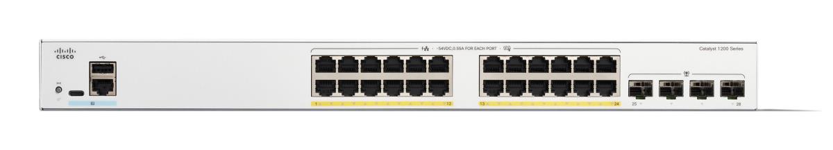Cisco Catalyst 1200-24FP-4G - Switch - L3 - smart - 24 x 10/100/1000 (PoE+) + 4 x Gigabit Ethernet SFP - rack-mountable - PoE+ (375 W) thumbnail