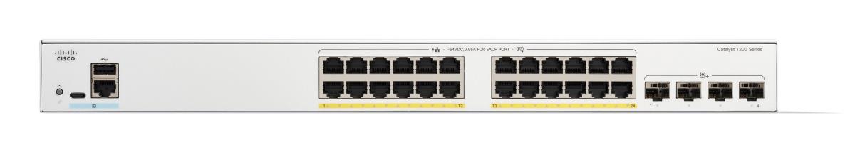Cisco Catalyst 1200-24P-4X - Switch - L3 - smart - 24 x 10/100/1000 (PoE+) + 4 x 10Gb Ethernet SFP+ - rack-mountable - PoE+ (195 W) thumbnail