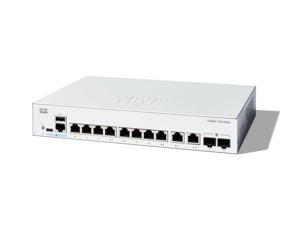 Cisco Catalyst 1300-8T-E-2G - Switch - L3 - Managed - 8 x 10/100/1000Base-T + 2 x combo Gigabit SFP/RJ-45 - rack-mountable thumbnail