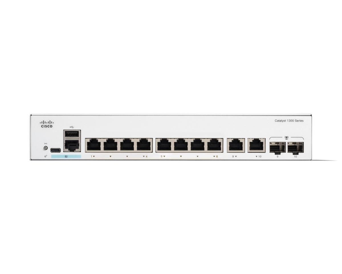 Cisco Catalyst 1300-8T-E-2G - Switch - L3 - Managed - 8 x 10/100/1000Base-T + 2 x combo Gigabit SFP/RJ-45 - rack-mountable thumbnail