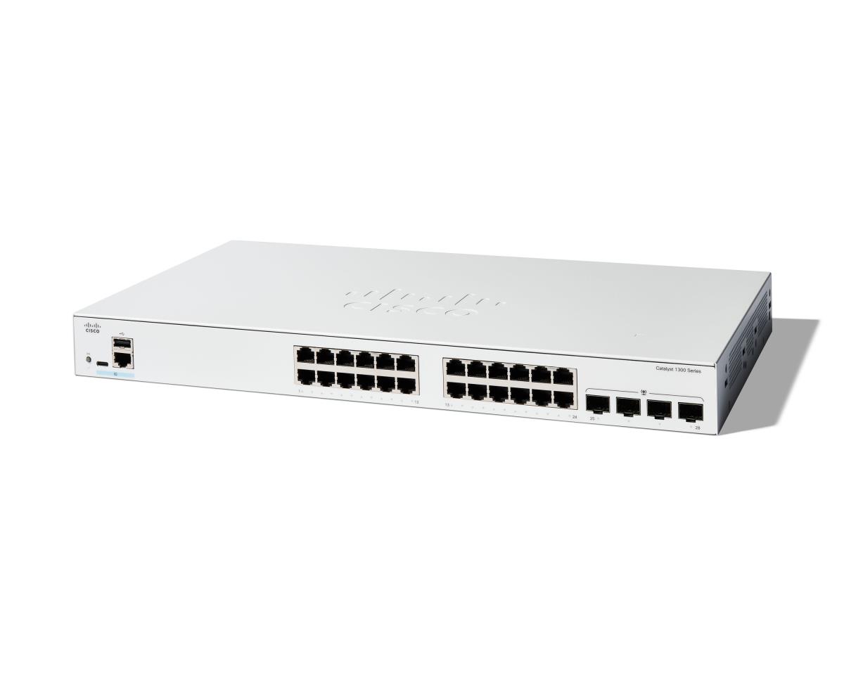 Cisco Catalyst 1300-24T-4G - Switch - L3 - Managed - 24 x 10/100/1000Base-T + 4 x Gigabit SFP - rack-mountable thumbnail