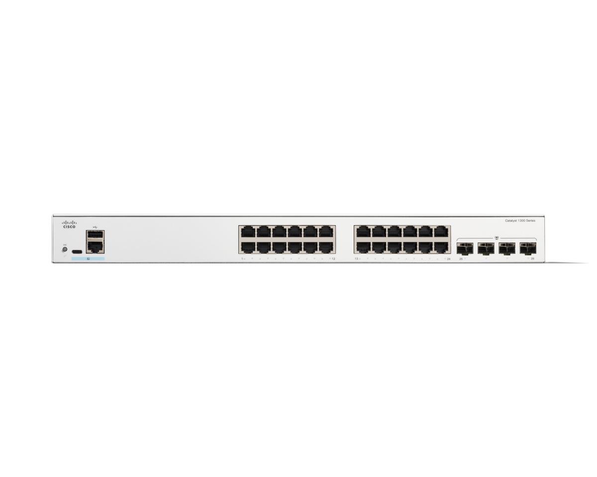 Cisco Catalyst 1300-24T-4G - Switch - L3 - Managed - 24 x 10/100/1000Base-T + 4 x Gigabit SFP - rack-mountable thumbnail