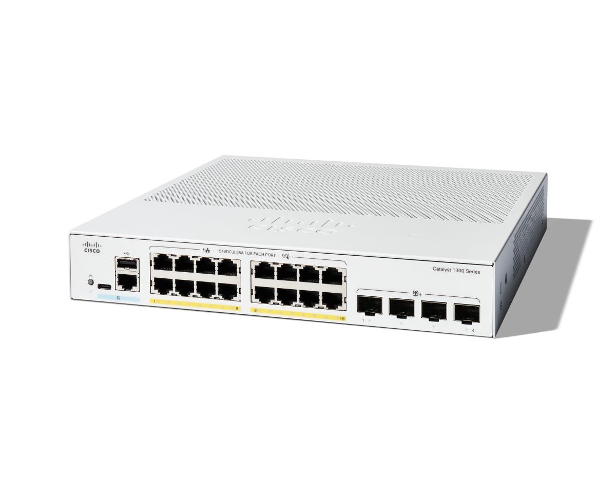 Cisco Catalyst 1300-16P-4X - Switch - L3 - Managed - 16 x 10/100/1000 (PoE+) + 4 x 10Gb Ethernet SFP+ - rack-mountable - PoE+ (120 W) thumbnail