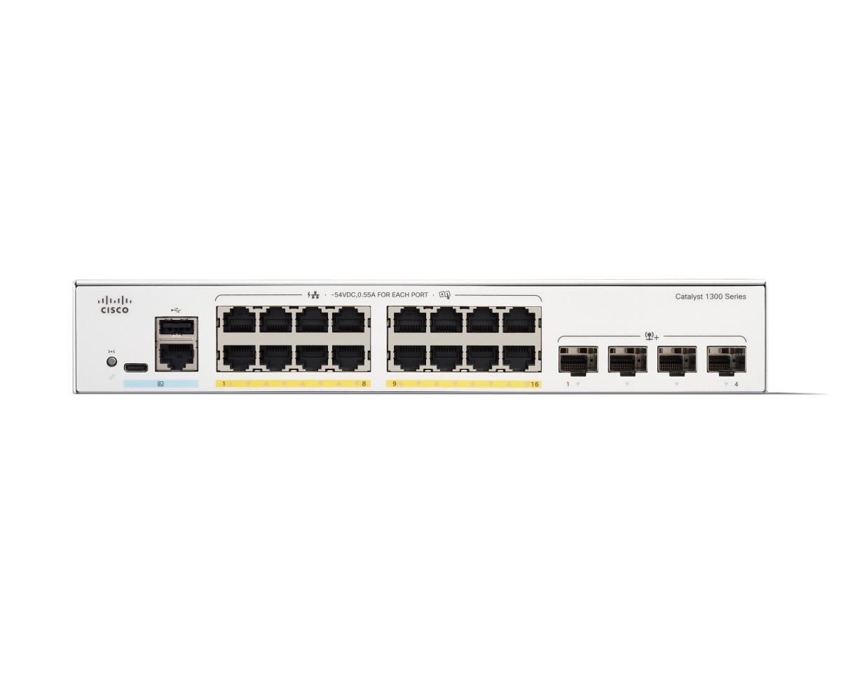 Cisco Catalyst 1300-16P-4X - Switch - L3 - Managed - 16 x 10/100/1000 (PoE+) + 4 x 10Gb Ethernet SFP+ - rack-mountable - PoE+ (120 W) thumbnail