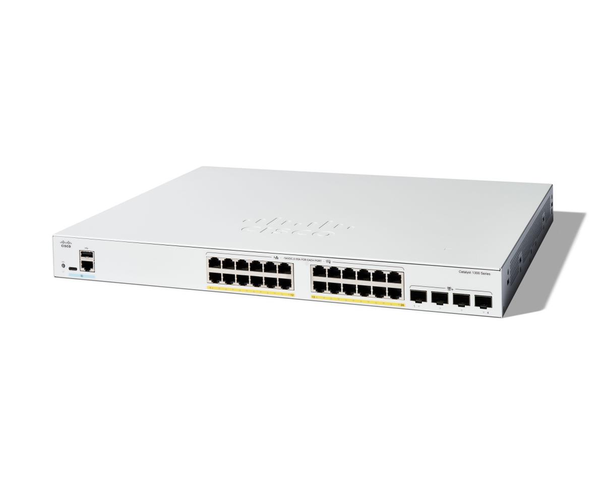 Cisco Catalyst 1300-24FP-4X - Switch - L3 - Managed - 24 x 10/100/1000 (PoE+) + 4 x 10 Gigabit SFP+ - rack-mountable - PoE+ (375 W) thumbnail
