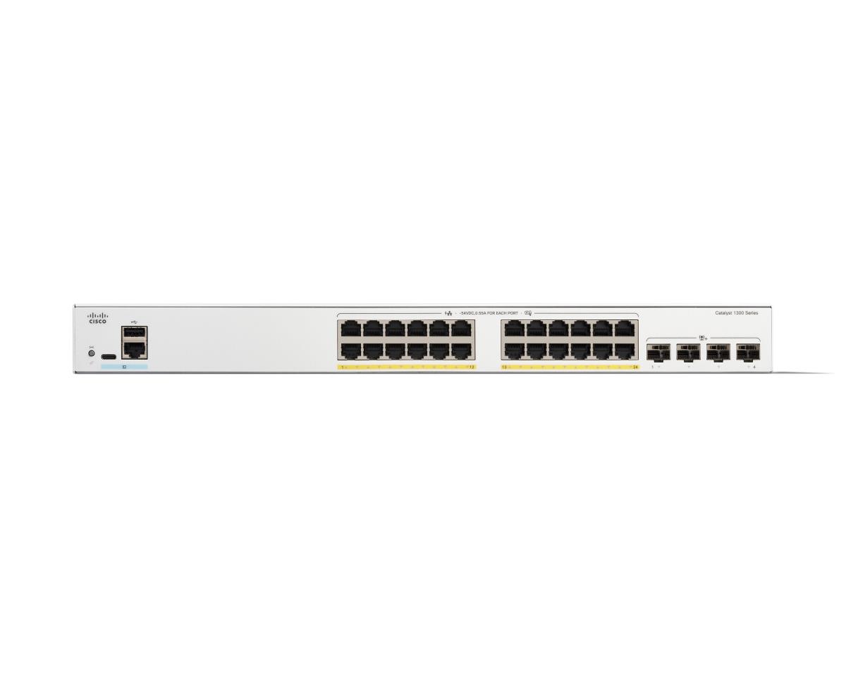Cisco Catalyst 1300-24FP-4X - Switch - L3 - Managed - 24 x 10/100/1000 (PoE+) + 4 x 10 Gigabit SFP+ - rack-mountable - PoE+ (375 W) thumbnail