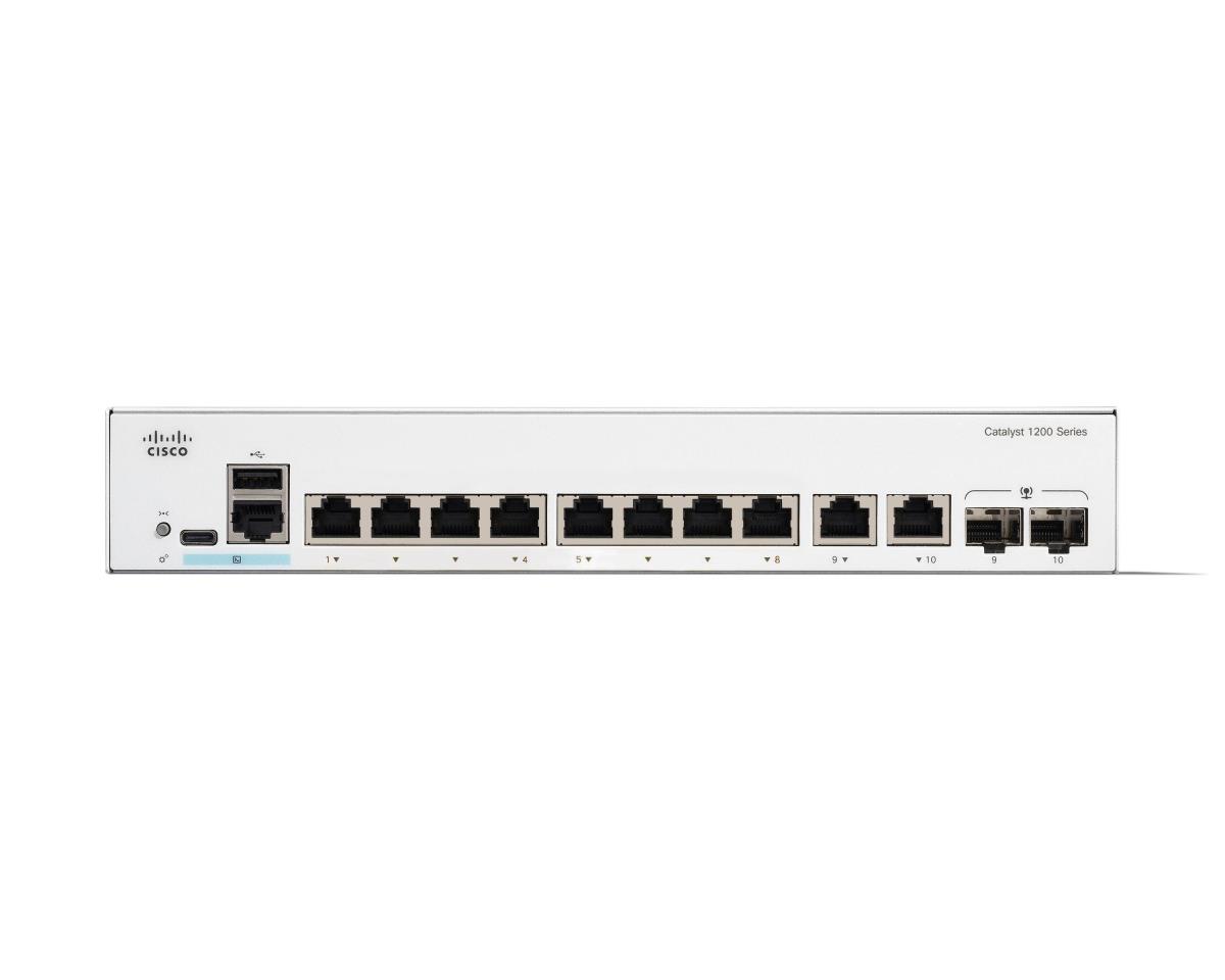 Cisco Catalyst 1200-8T-E-2G - Switch - Gigabit Ethernet - L3 - smart - 8 x 10/100/1000 + 2 x combo Gigabit SFP/RJ-45 - desktop, rack-mountable thumbnail