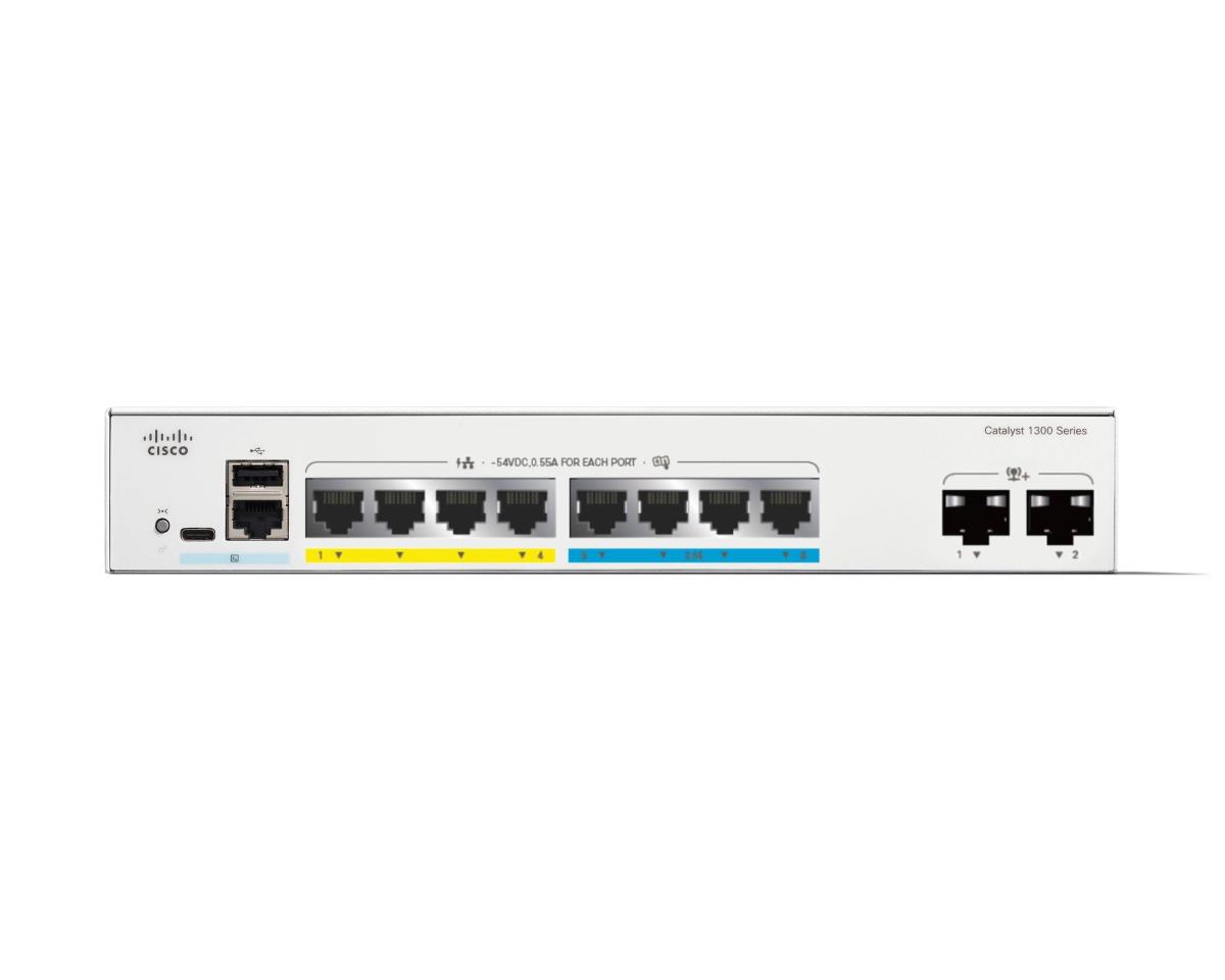 Cisco Catalyst 1300-8MGP-2X - Switch - L3 - Managed - 4 x Gigabit Ethernet + 4 x 100/1000/2.5G + 2 x 10 Gigabit SFP+ - rack-mountable - PoE+ (120 W) thumbnail