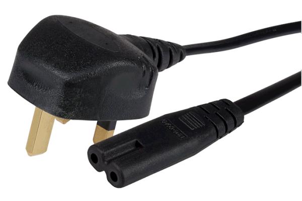 Power Lead IEC C7 Fig 8 2 Pin Plug to UK 3 Pin Mains Plug - 2m, 3 Amp Fuse thumbnail