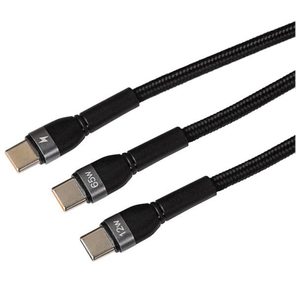 USB-C to 2-in-1 Multi-Charging USB-C 65W & USB-C 12W Braided Cable - Black - 1.2m thumbnail