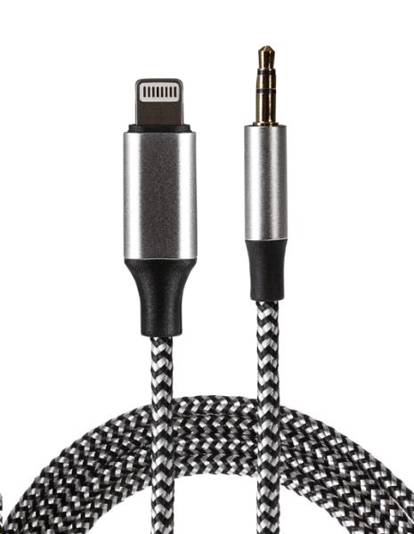 Lightning Connector to 3.5mm Male Aux Stereo 3 Pole Jack Plug Braided Cable 1m Silver thumbnail