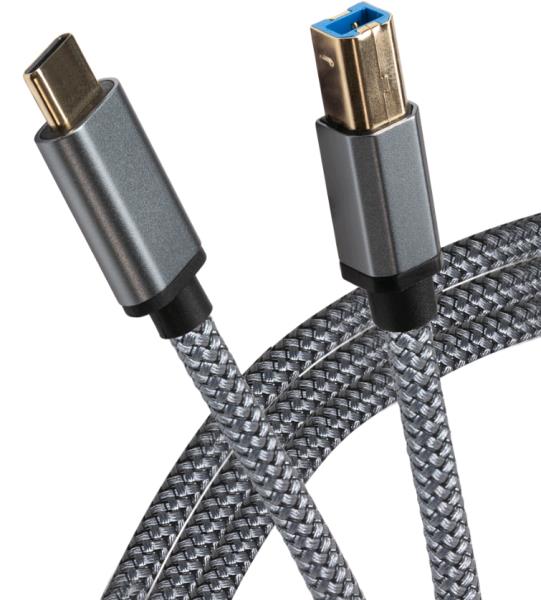 USB-C to USB-B Male Cable Braided 5m - Silver thumbnail