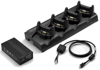 WT4X Four slot Ethernet Cradle Kit includes: 4 Slot Ethernet cradle, corresponding Power Supply and DC Line Cord. Order 3-wire grounded country specific AC Line Cord separately. thumbnail