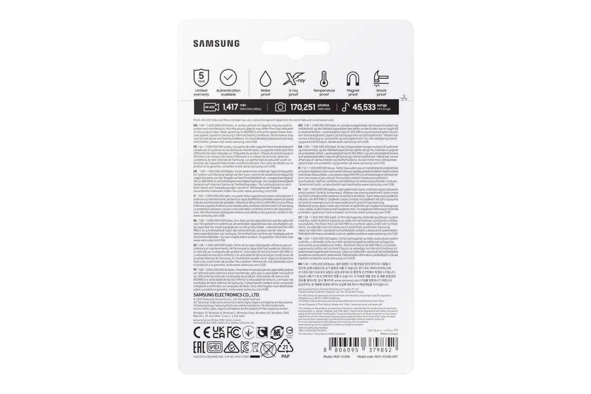 EU Product - USB-Stick 512GB Samsung FIT Plus Grey USB 3.1 retail thumbnail