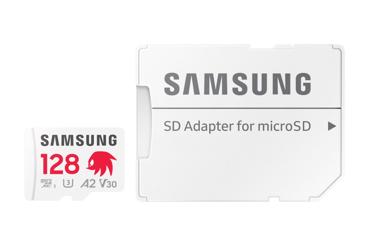 PRO Plus MB-MD128SA - Sonic the Hedgehog flash memory card (microSDXC to SD adapter included) - 128 GB - A2 / Video Class V30 / UHS-I U3 - microSDXC UHS-I - white thumbnail