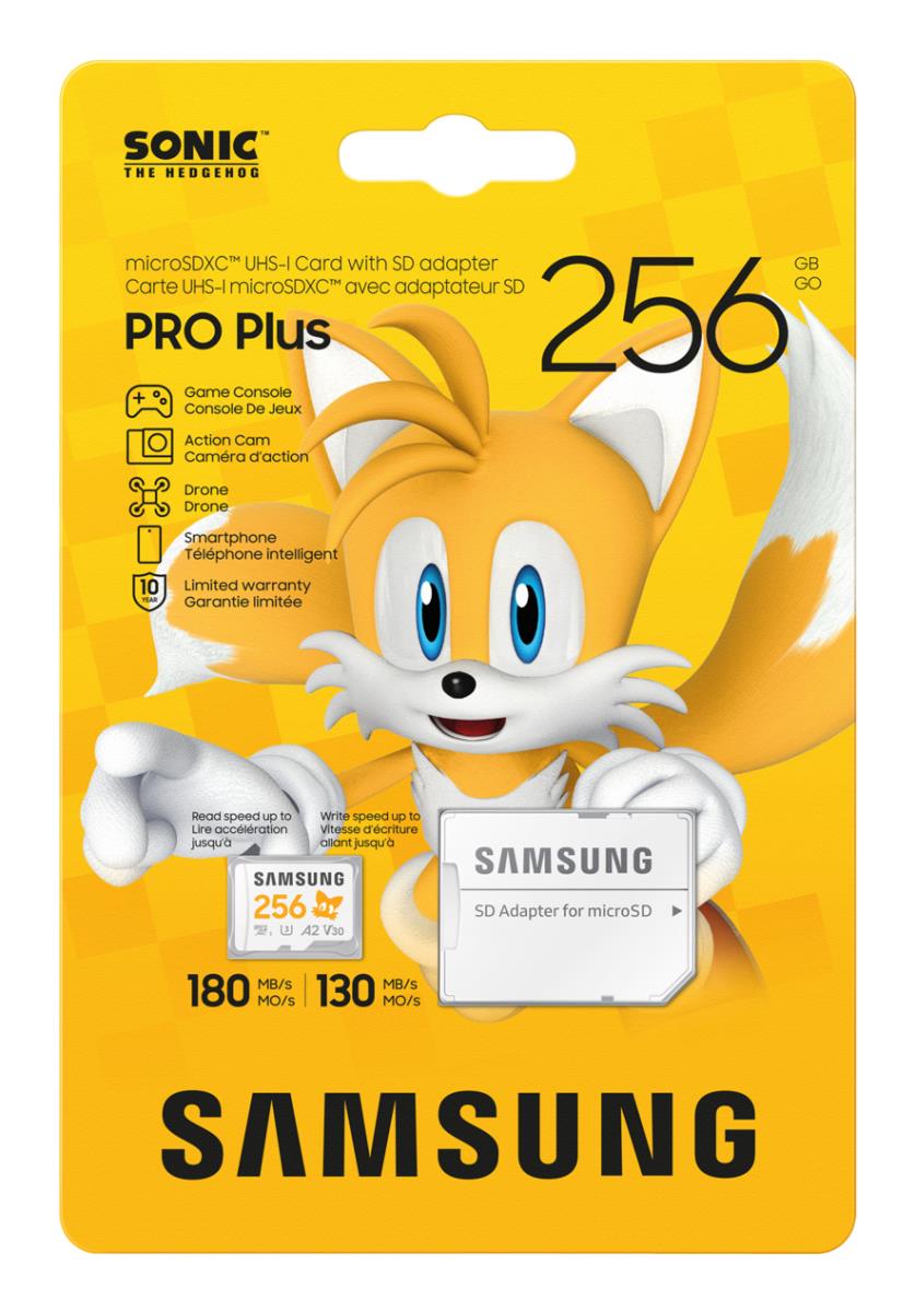 PRO Plus MB-MD256SA - Sonic the Hedgehog flash memory card (microSDXC to SD adapter included) - 256 GB - A2 / Video Class V30 / UHS-I U3 - microSDXC UHS-I - white thumbnail