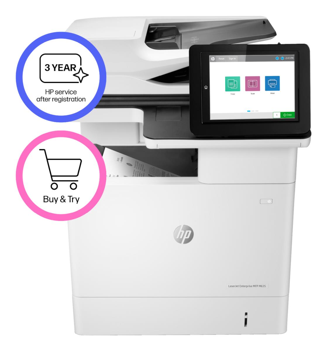 LaserJet Enterprise MFP M635h - Multifunction printer - B/W - laser - 216 x 864 mm (original) - A4/Legal (media) - up to 61 ppm (copying) - up to 61 ppm (printing) - 650 sheets - USB 2.0, Gigabit LAN, USB 2.0 host thumbnail