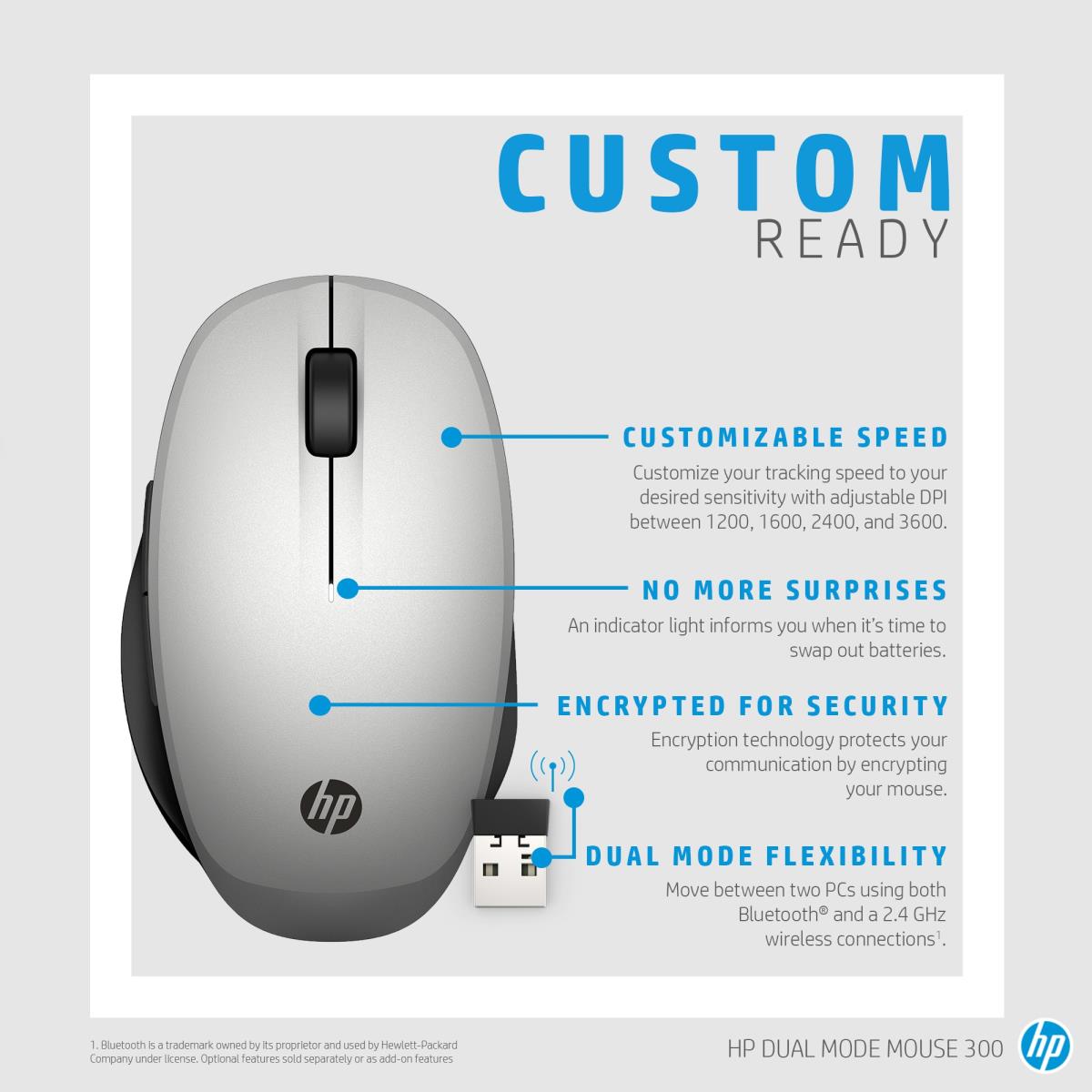 300 Dual Mode Wireless Mouse Silver - 6CR72AA#ABB thumbnail