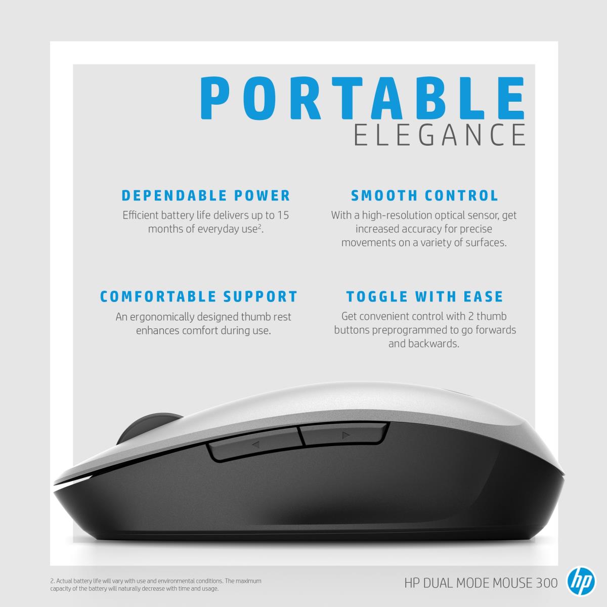 300 Dual Mode Wireless Mouse Silver - 6CR72AA#ABB thumbnail