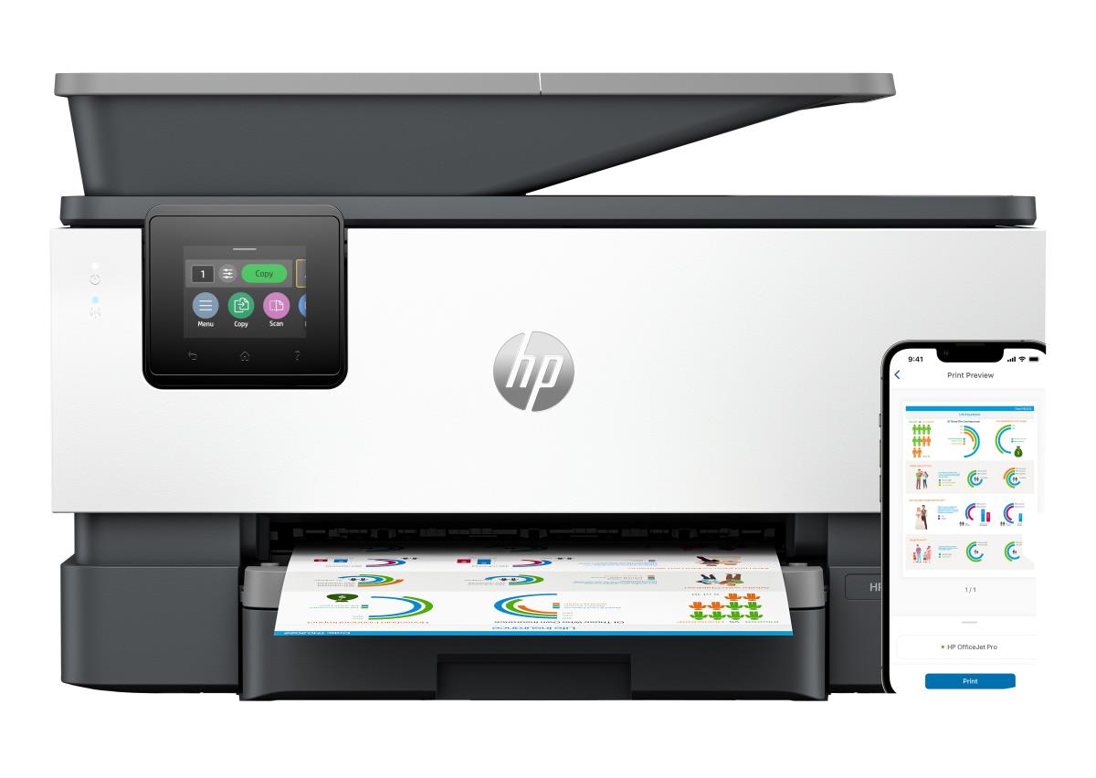 Officejet Pro 9120e All-in-One - Multifunction printer - colour - ink-jet - Legal (216 x 356 mm) (original) - A4/Legal (media) - up to 21 ppm (copying) - up to 22 ppm (printing) - 250 sheets - 33.6 Kbps - USB 2.0, USB 2.0 host, Wi-Fi(ac), Bluetooth, LAN - thumbnail