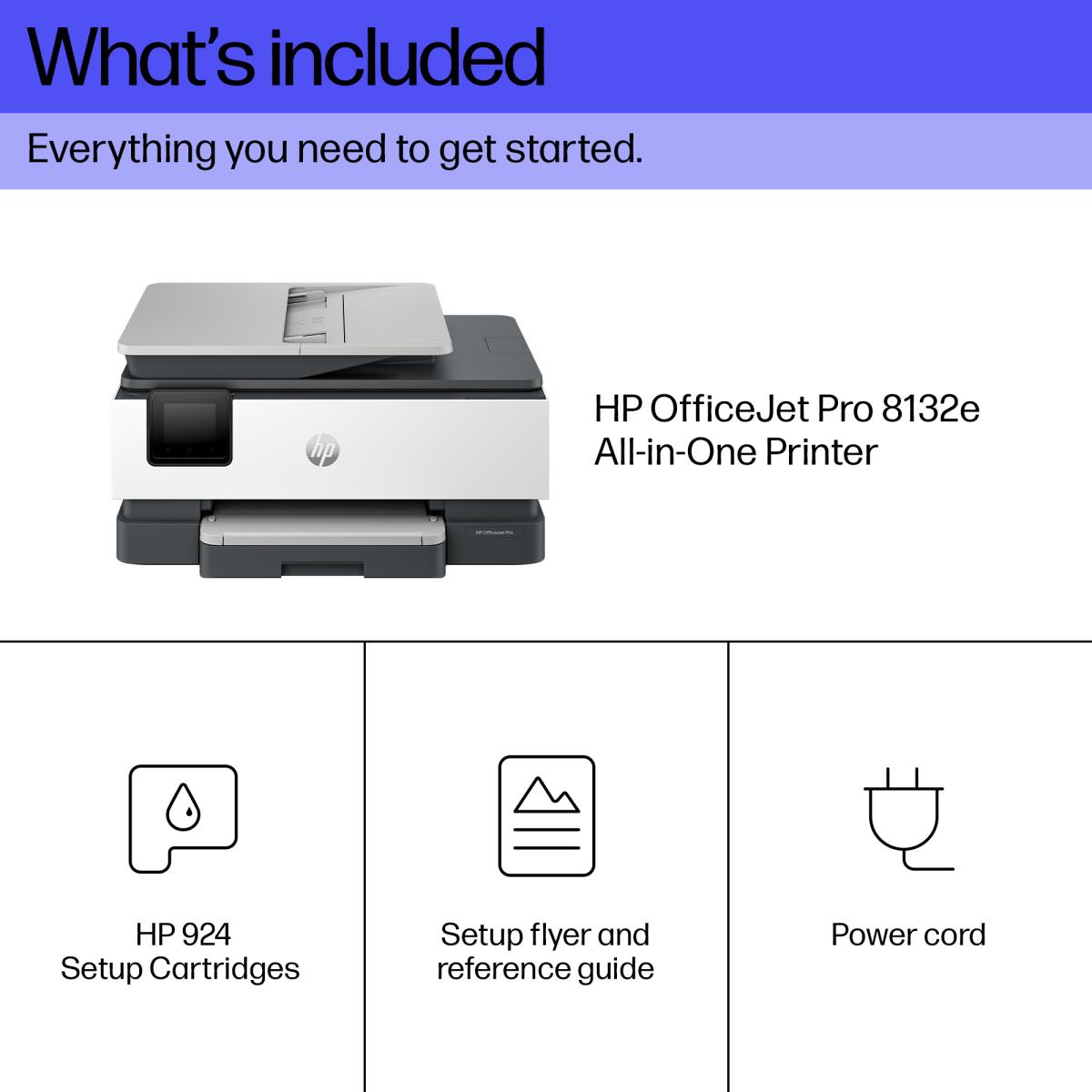 Officejet Pro 8132e All-in-One - Multifunction printer - colour - ink-jet - Legal (216 x 356 mm) (original) - A4/Legal (media) - up to 12 ppm (copying) - up to 20 ppm (printing) - 225 sheets - 33.6 Kbps - USB 2.0, USB 2.0 host, Wi-Fi(ac), Bluetooth, LAN - thumbnail
