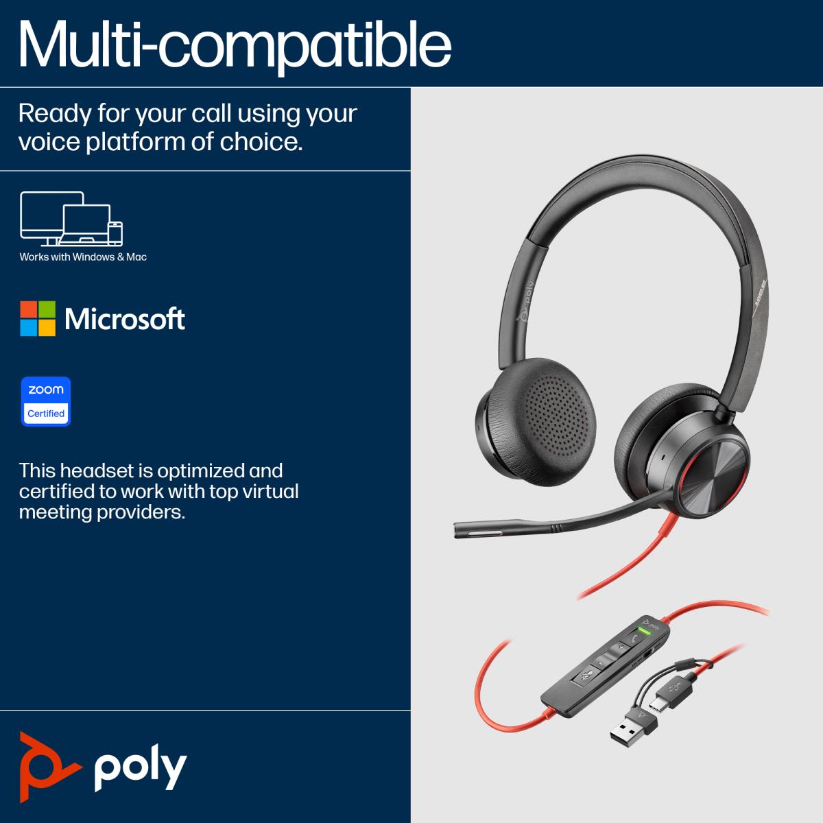 Blackwire 8225 Stereo USB-C Headset +USB-C/A Adapter thumbnail