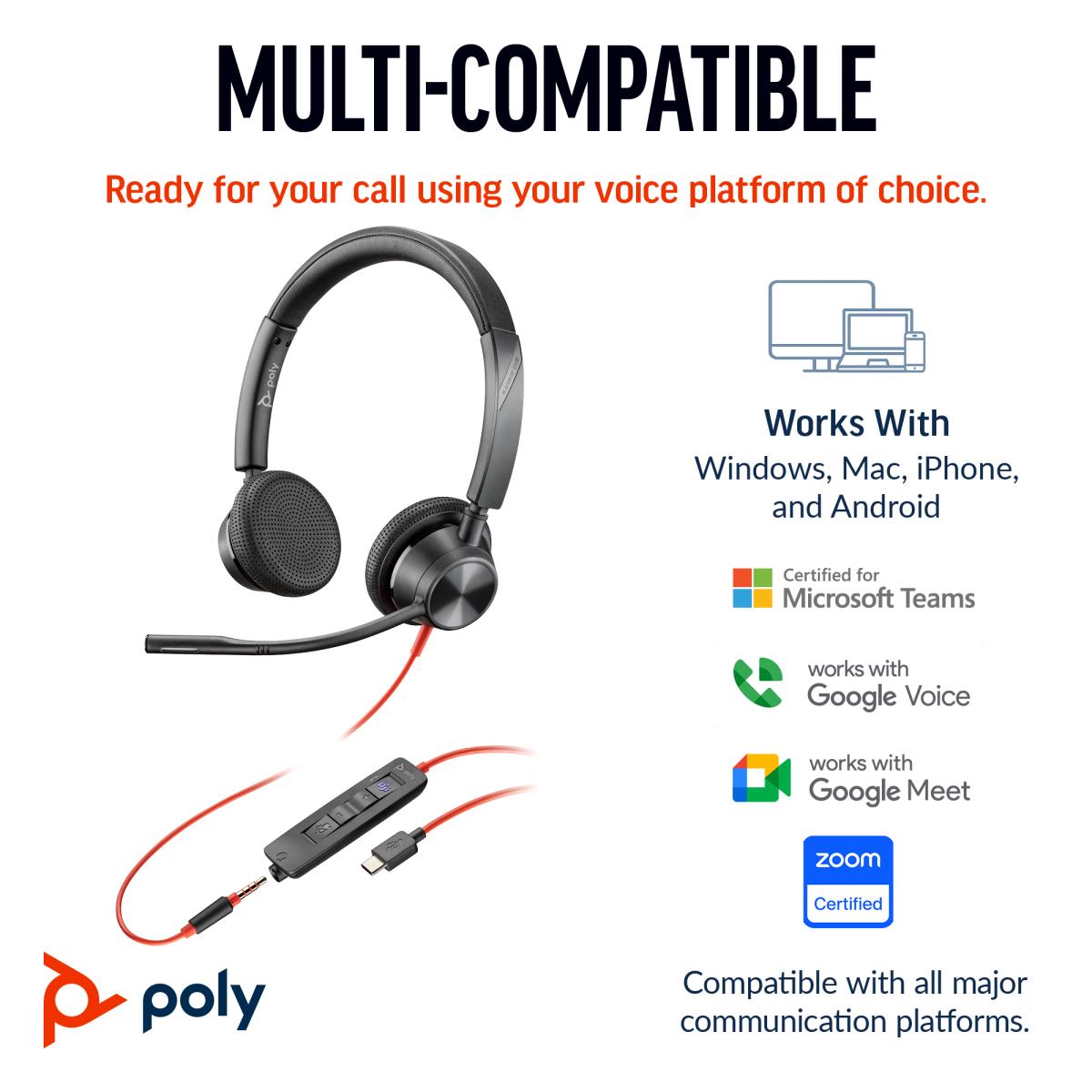 EU Product - Blackwire 3325 Stereo USB-C Headset+ - Headset - Plug'n'Play thumbnail