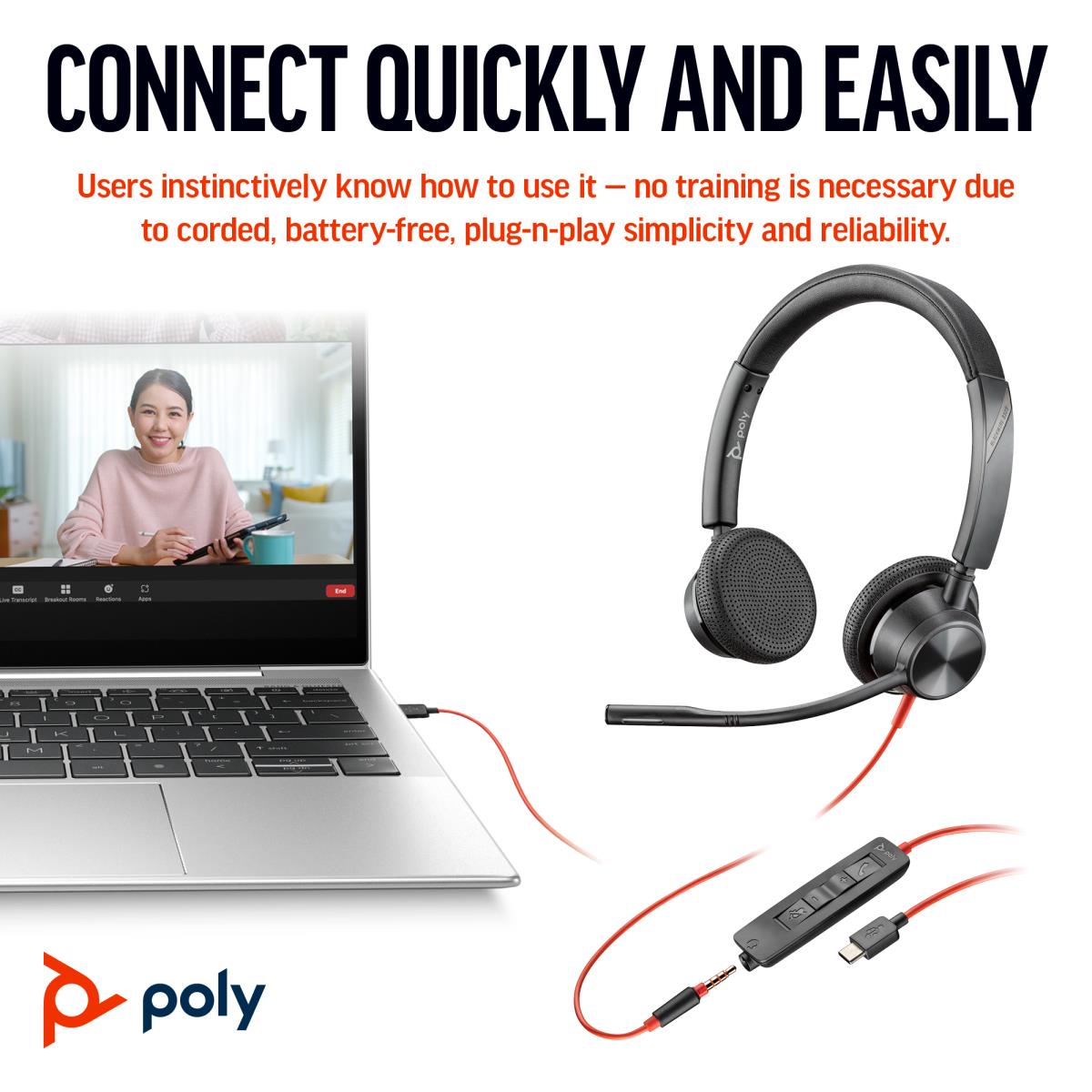 EU Product - Blackwire 3325 Stereo USB-C Headset+ - Headset - Plug'n'Play thumbnail