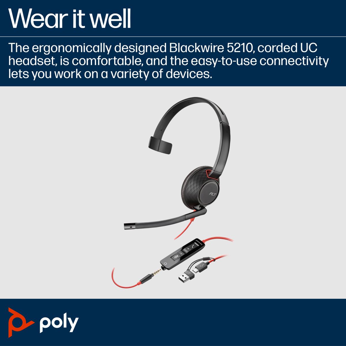 Blackwire 5210 USB-C Monaural Headset with 3.5mm Plug + USB-C/A Adapter thumbnail