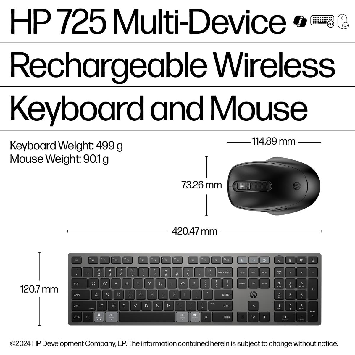 725 - Keyboard and mouse set - multi-device, rechargeable, powered by SuperCapacitor - full size - wireless - Bluetooth, 2.4 GHz - UK - nightfall black - Smart Buy thumbnail