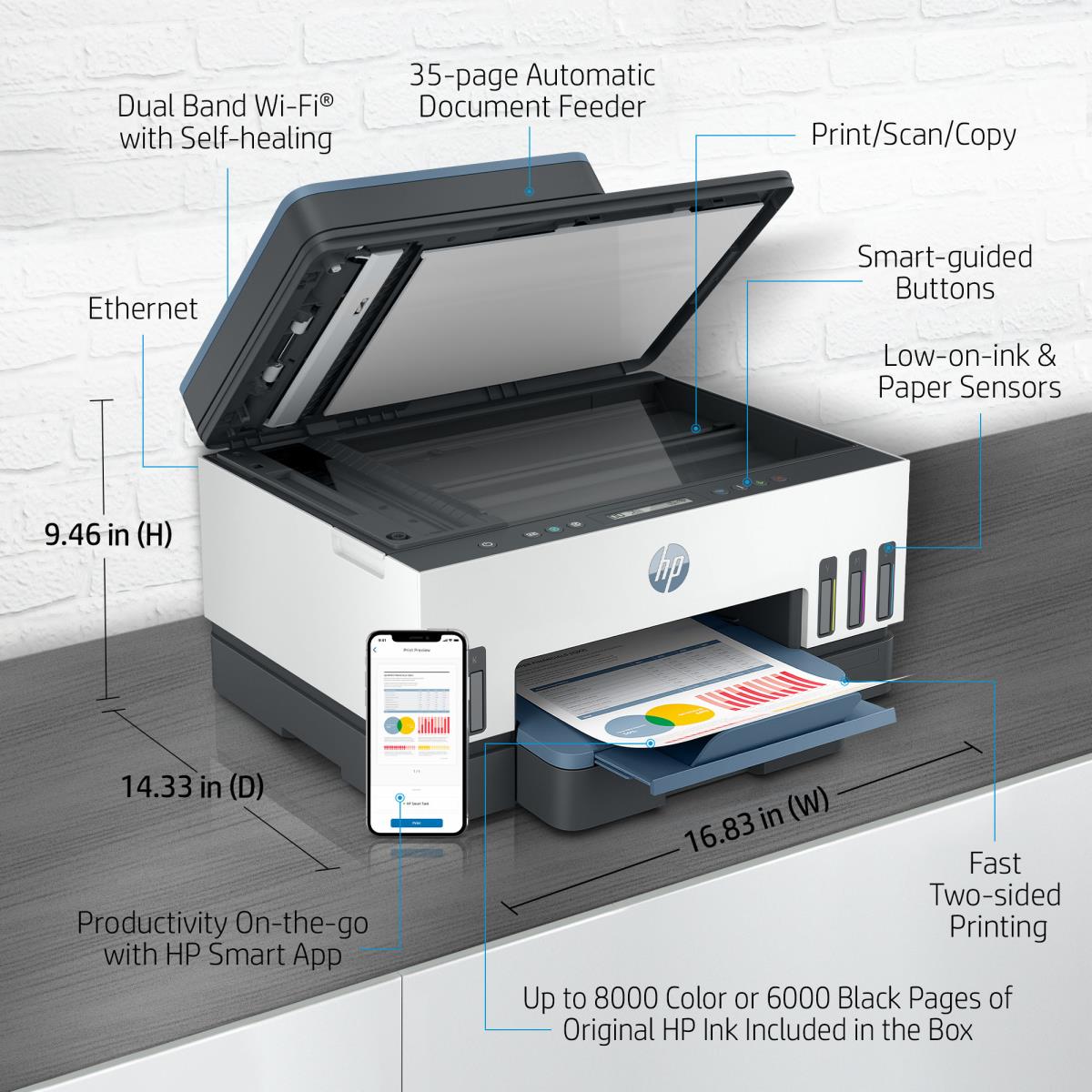 Smart Tank 7308 All-in-One - Multifunction printer - colour - ink-jet - refillable - Legal (216 x 356 mm) (original) - A4/Legal (media) - up to 13 ppm (copying) - up to 15 ppm (printing) - 250 sheets - USB 2.0, Wi-Fi(n), LAN thumbnail
